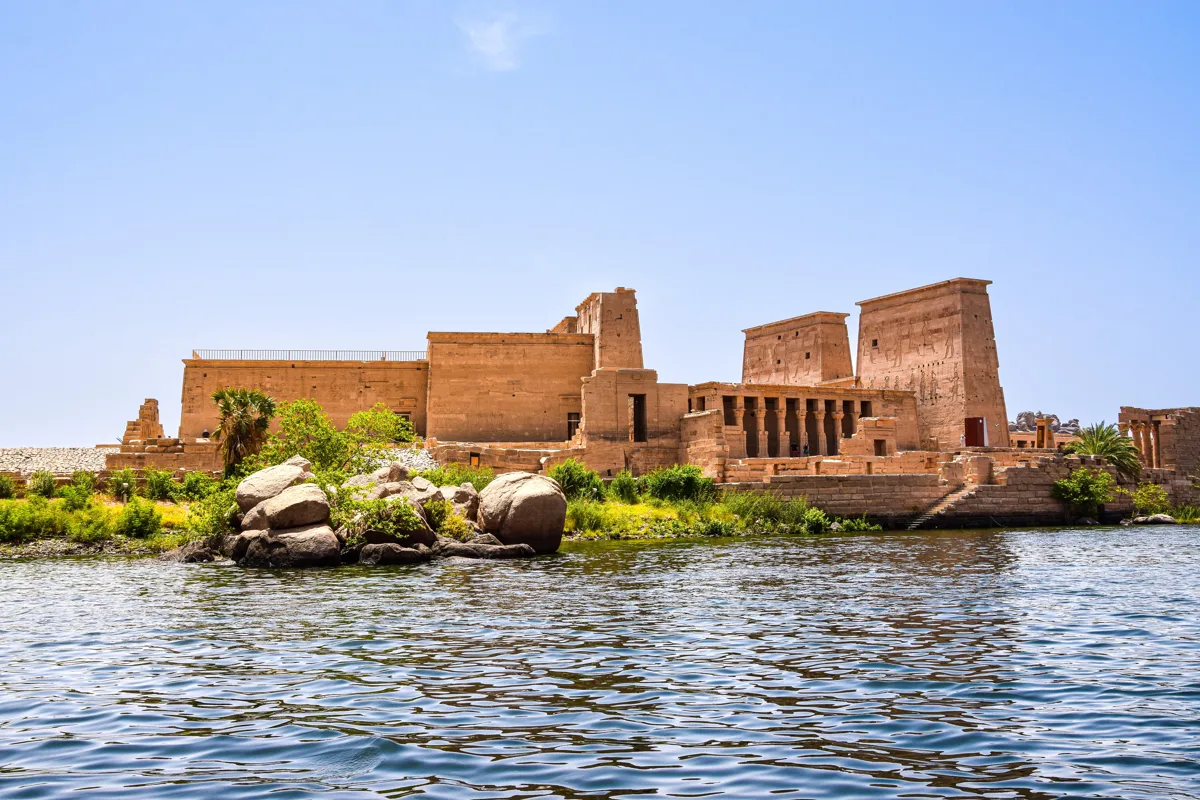 Philae Temple island viewed across the Nile at Aswan