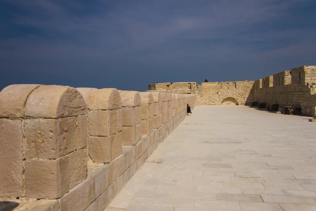 Ancient stone rampart and walkway at Qaitbay Citadel