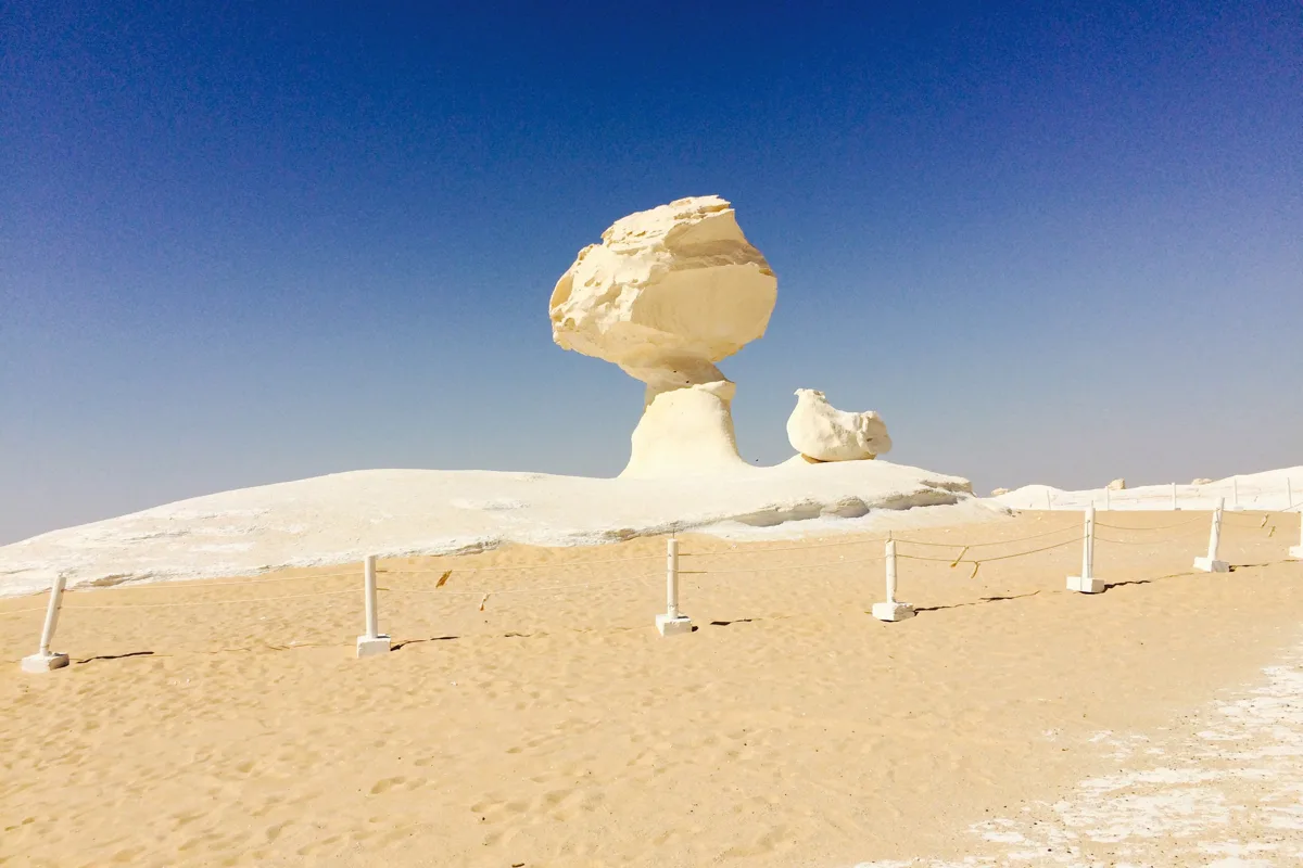 Mushroom-shaped chalk formation in the White Desert
