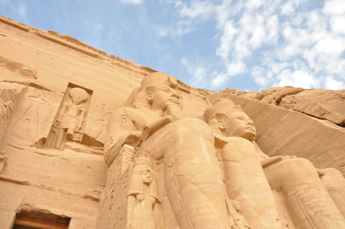 Colossal seated statues at the entrance of Abu Simbel temple